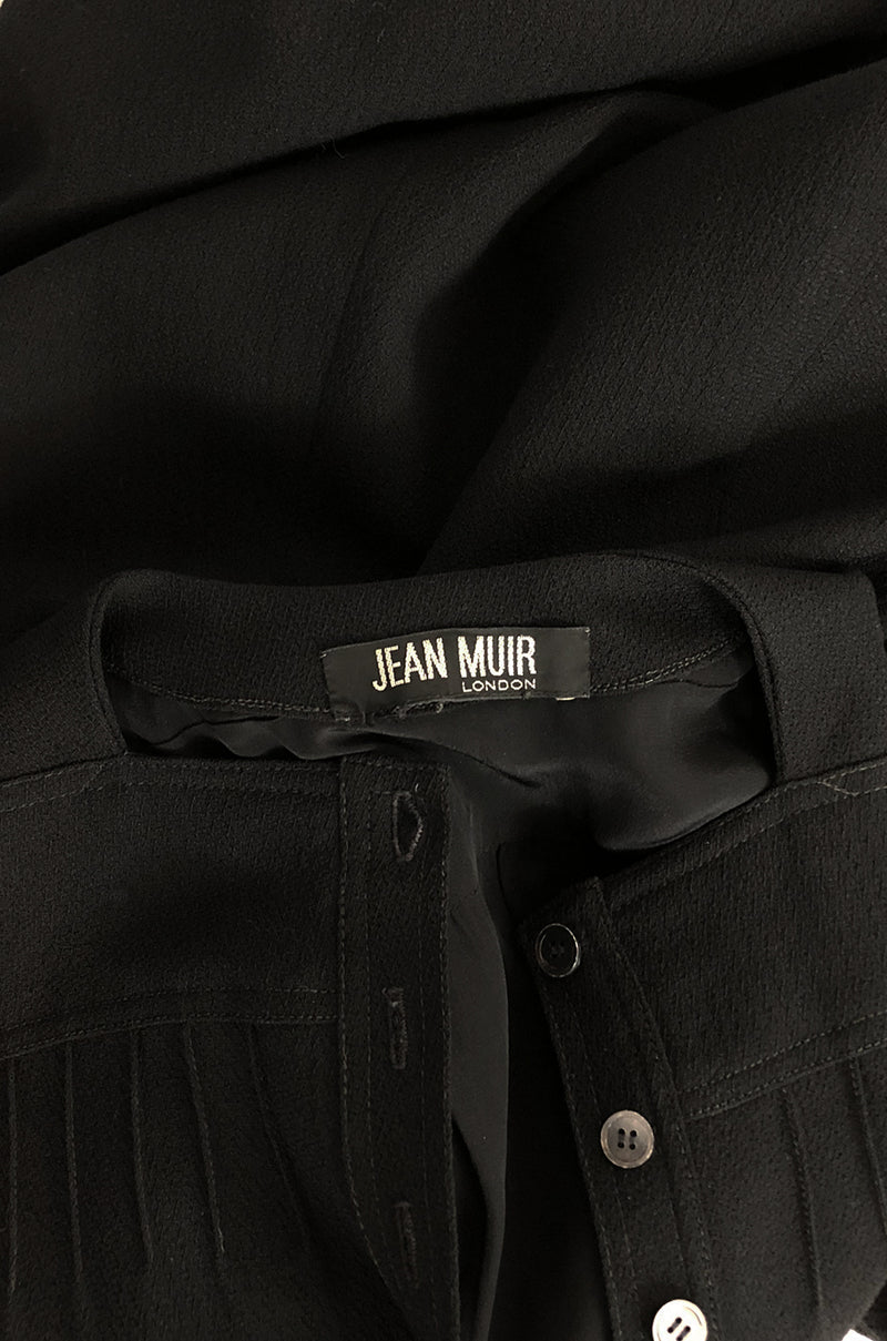 1972 Jean Muir Pin Tuck Detailed Huge Sleeve Black Crepe Dress