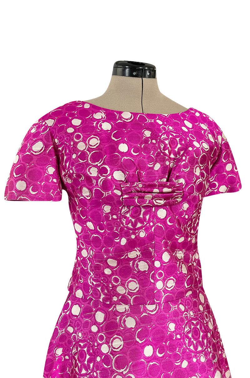 Exceptional Early 1960s Christian Dior by Marc Bohan Pink & White Silk Twill Dress Set
