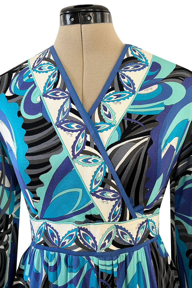 1960s Emilio Pucci Ocean Blue Printed Silk Jersey Dress w Bold Floral –  Shrimpton Couture