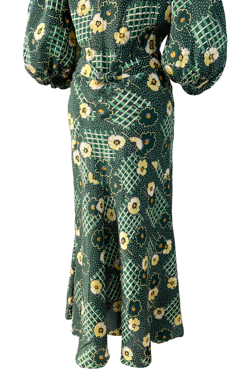 Prettiest 1930s Green Floral Print Bias Cut Silk Crepe w Yellow Collar Shrimpton Couture Prettiest 1930s Green Floral Print Bias Cut Silk Crepe w Yellow Collar Shrimpton Couture