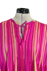 Exceptional 1960s Josefa Mexico Pink Pintuck & Ribbon Cotton Caftan Dress
