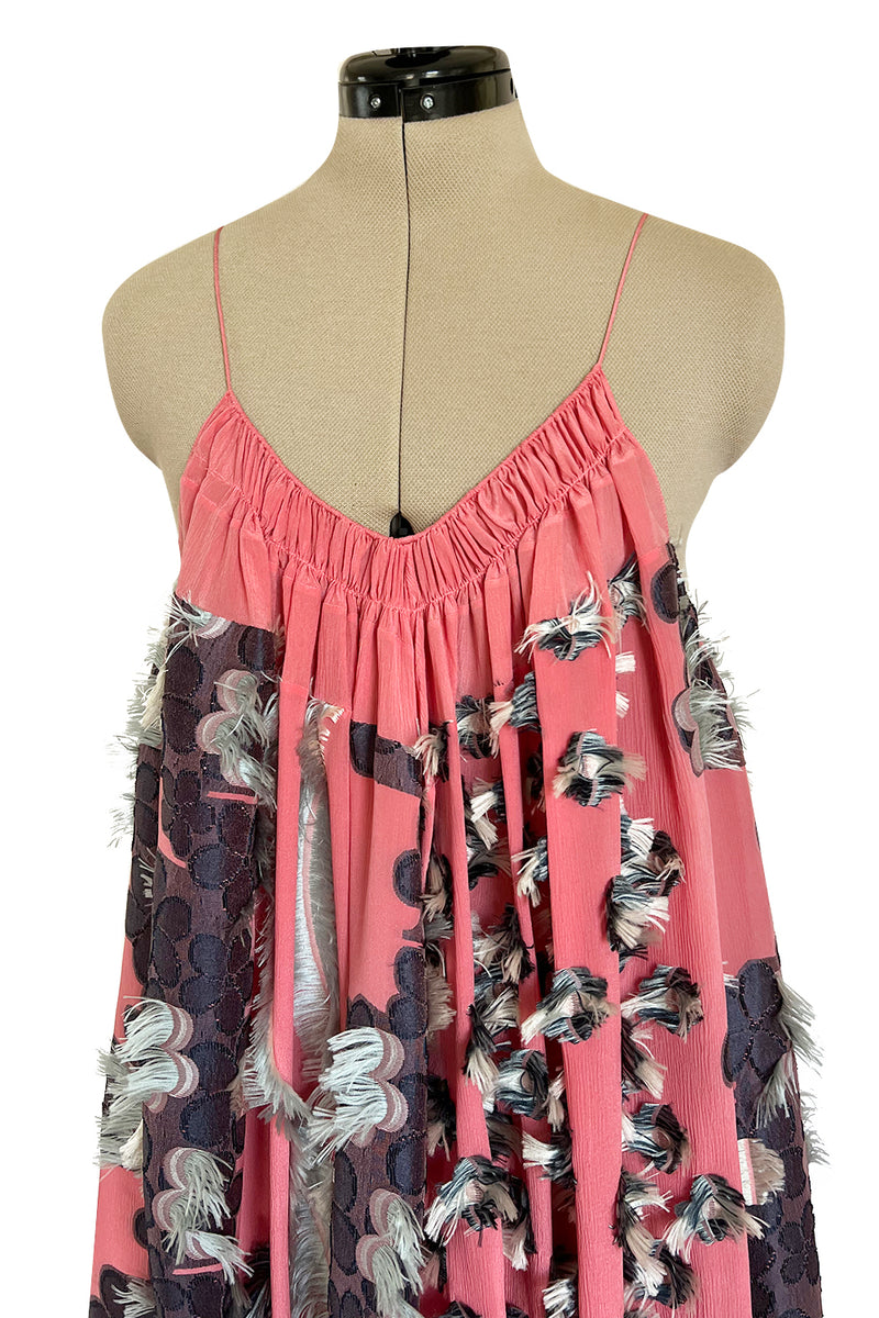 Recent Chloe Dusty Pink Easy to Wear Fringe Feather Applique Caftan Halter Dress