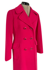 Gorgeous 1970s Unlabeled Top Stitched Knit Jersey Coat in a Bright Joyful Raspberry Coral Colour