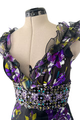 Prettiest Spring 2010 Oscar de la Renta Purple Silk Chiffon Ruffle Dress w Jewel Waistband