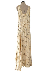 Rare & Beautiful 1920s E. L. Mayer Pale Gold Silk Flapper Dress w Lame & Rhinestone Detailing
