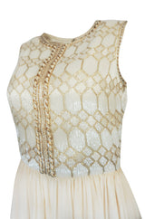Spring 1961 Balmain Haute Couture Lesage Ivory Beaded Dress w Detachable Cape