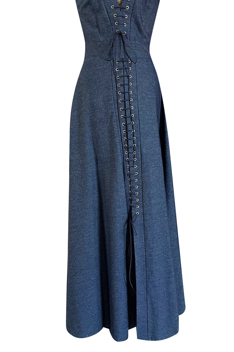 Resort 2015 Natalie Costantinidou Light Weight Denim Front Lace Up Sleeveless Dress