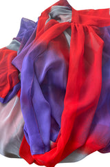 1970s Hanae Mori Full Sleeve Red & Purple Silk Chiffon Maxi Dress