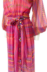 Spring 1973 Halston Pink Silk Crepe Chiffon Striped Four Piece Dress Set