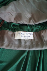 1960s Jean Patou Demi-Couture Green Jersey Caftan Dress