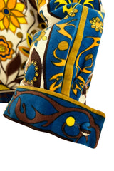 1960s Emilio Pucci Ivory, Yellow, Tan & Deep Blue Print Cotton Velvet Jacket