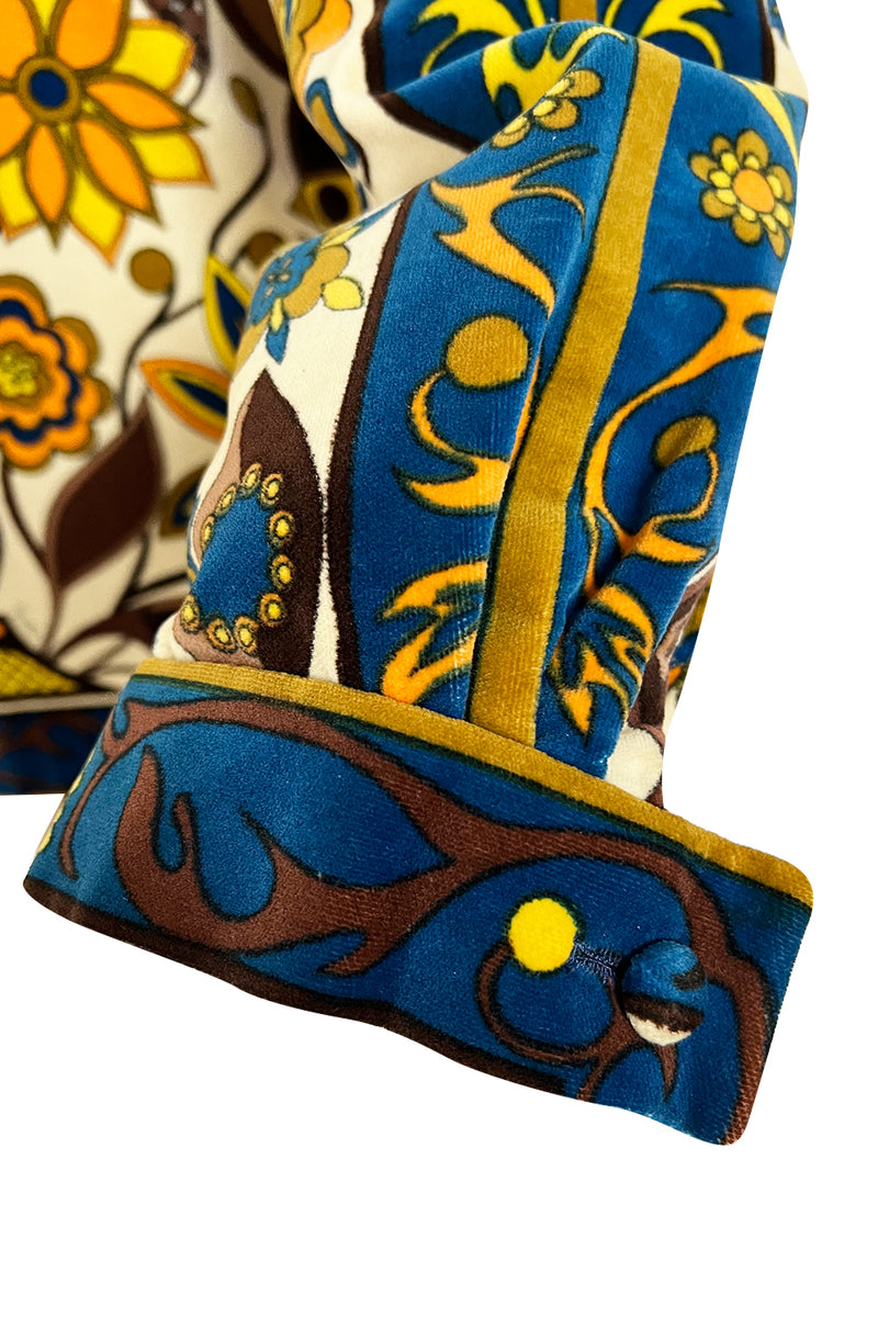 1960s Emilio Pucci Ivory, Yellow, Tan & Deep Blue Print Cotton Velvet Jacket