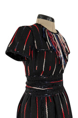 Iconic Fall 2010 Chanel by Karl Lagerfeld Look 21 Runway Black Knit Boucle Dress w Fringe Detailing
