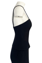 Pre-fall 1997 Christian Dior by Galliano Sleek Flared Leg Black Jumpsuit w Beaded Straps & Hip Peplum