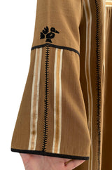1960s Josefa Hand Embroidered w Brown Ribbon Detailing & Bird Motif Caftan Dress