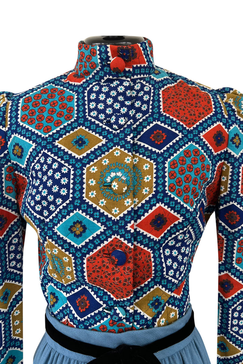 Rare Early 1970s Malcolm Starr by Youssef Rizkallah Felt Folk Art Dress w Quilted Top