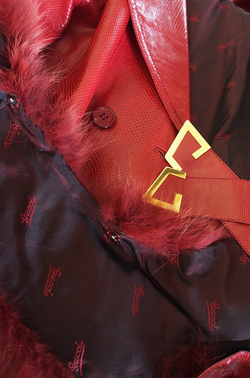 Rare 1970s Red Snakeskin & Fox Gucci Trench Coat