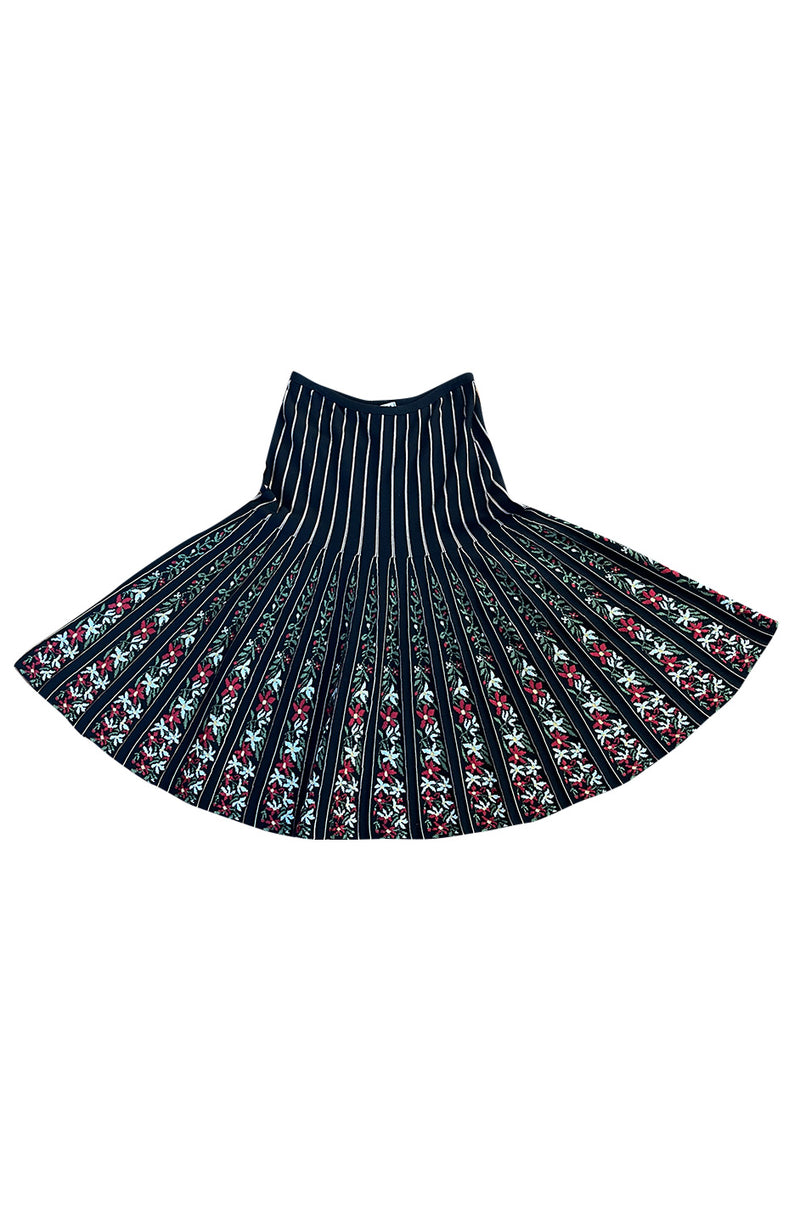 Gorgeous Fall 2000 Azzedine Alaia Documented Flared Stretch Knit Floral Pattern Skirt