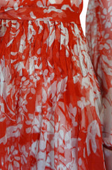 1973 Chanel Numbered Haute Couture Red Silk Chiffon Dress
