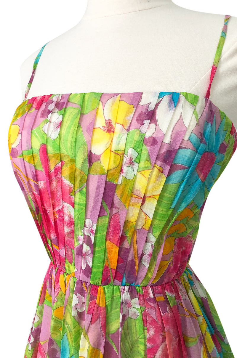 1950s Nat Kaplan Pleated Bodice Insanely Pretty Floral Print Dress