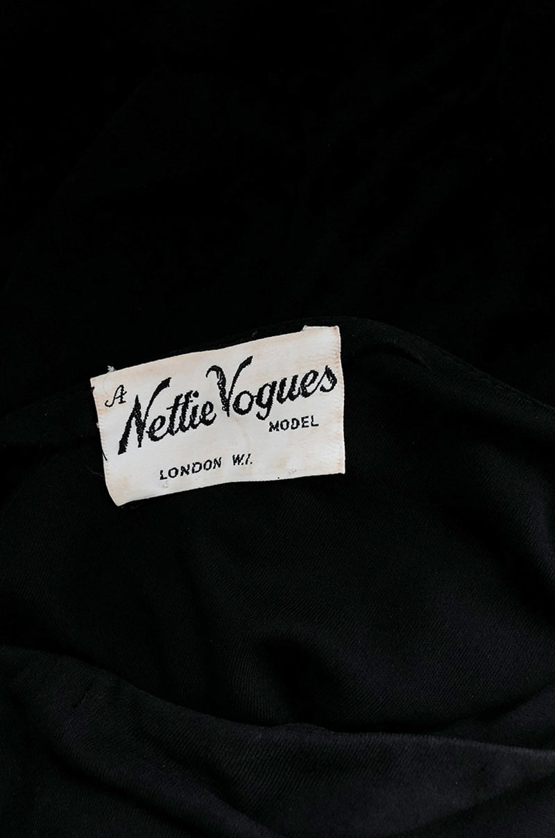 1940s Nettie Vogues One Shoulder Black Jersey Dress with Matching Turban