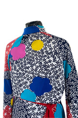 Fantastic 1970s Hanae Mori Bright Floral Print Jersey Pant & Top Set w Signed Belt