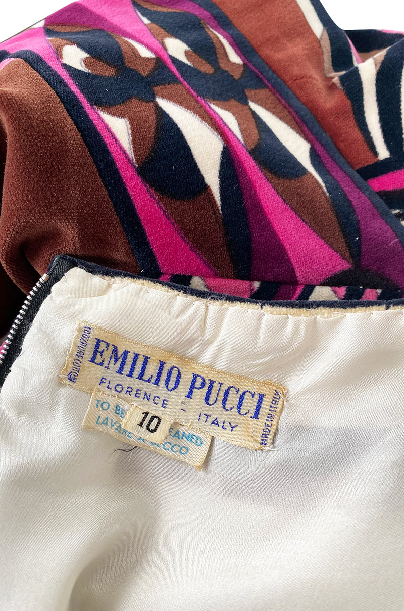 1960s Emilio Pucci Purple & Pink Curved Graphic Print Velvet Dress