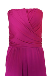 1970s Scott Barrie Multi Wrap Bodice Pink Silk Jersey Jumpsuit