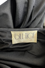 Documented 1980 Bill Tice Plunging Front Black Jersey Dress w Top Stitched Gold Belt