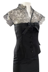 Spring 2004 Alexander McQueen Black Silk Taffeta and Black Lace Detailed Top & Skirt Set