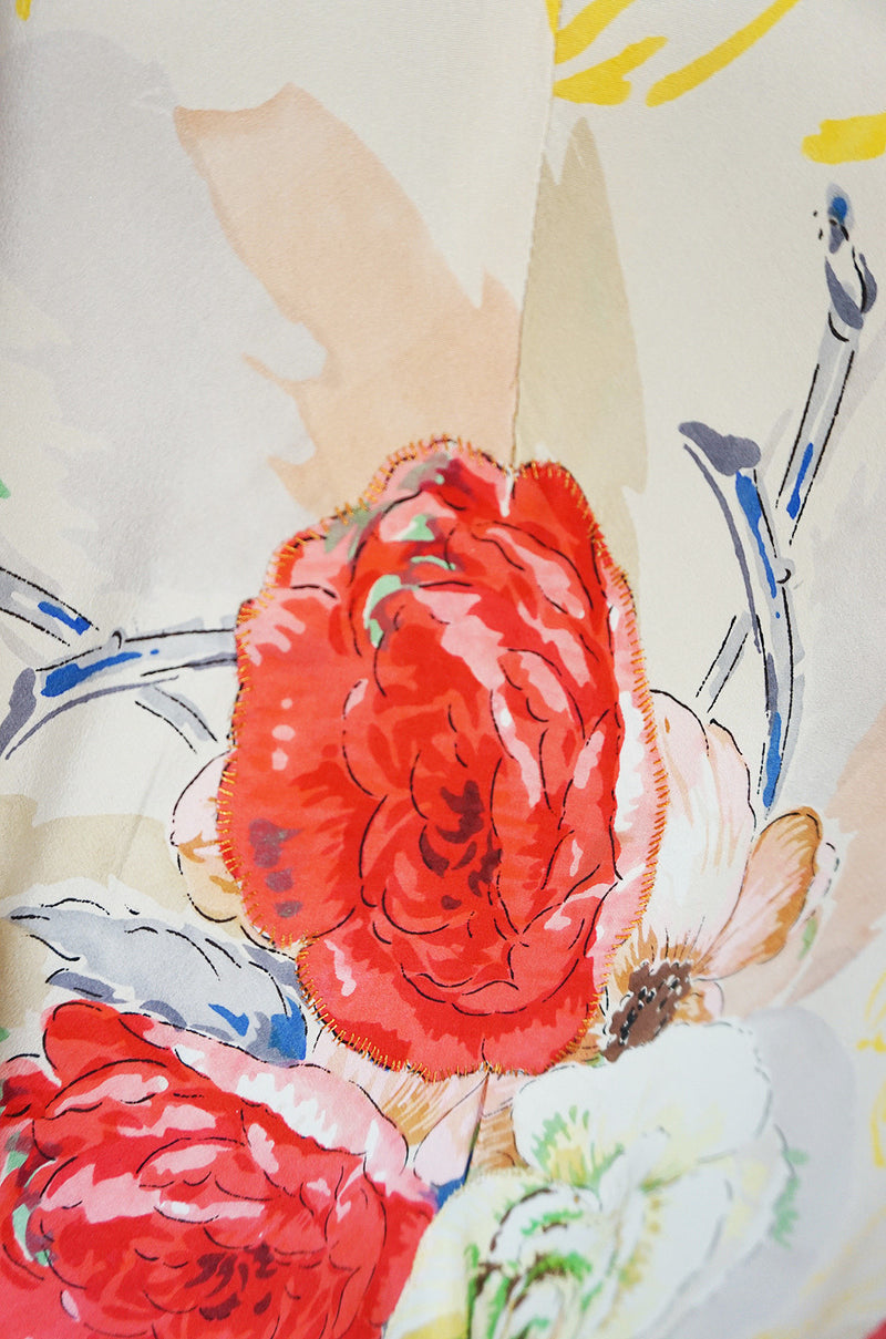 1930s Bias Cut Beautiful Floral Print Silk Flapper Gown