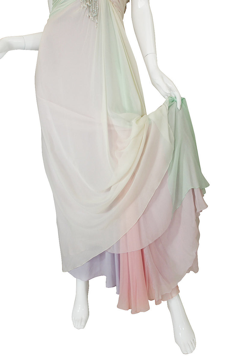 1970s Bob Mackie Pastel & Beaded Silk Gown