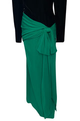 Fall 1983 Ady Couture Lausanne for Yves Saint Laurent Silk Black Velvet Bodice Dress w Emerald Green Silk Skirt
