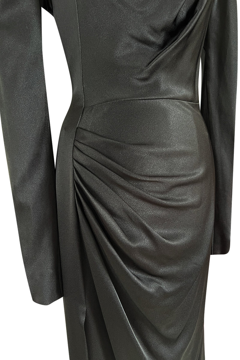 Chic Fall 2009 Christian Dior by John Galliano Black Silk Satin Dress w Asymmetrical Neckline