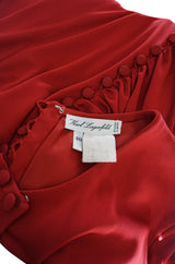 1980s Karl Lagerfeld Supermodel Length Deep Red Silk Jersey Dress w Sash