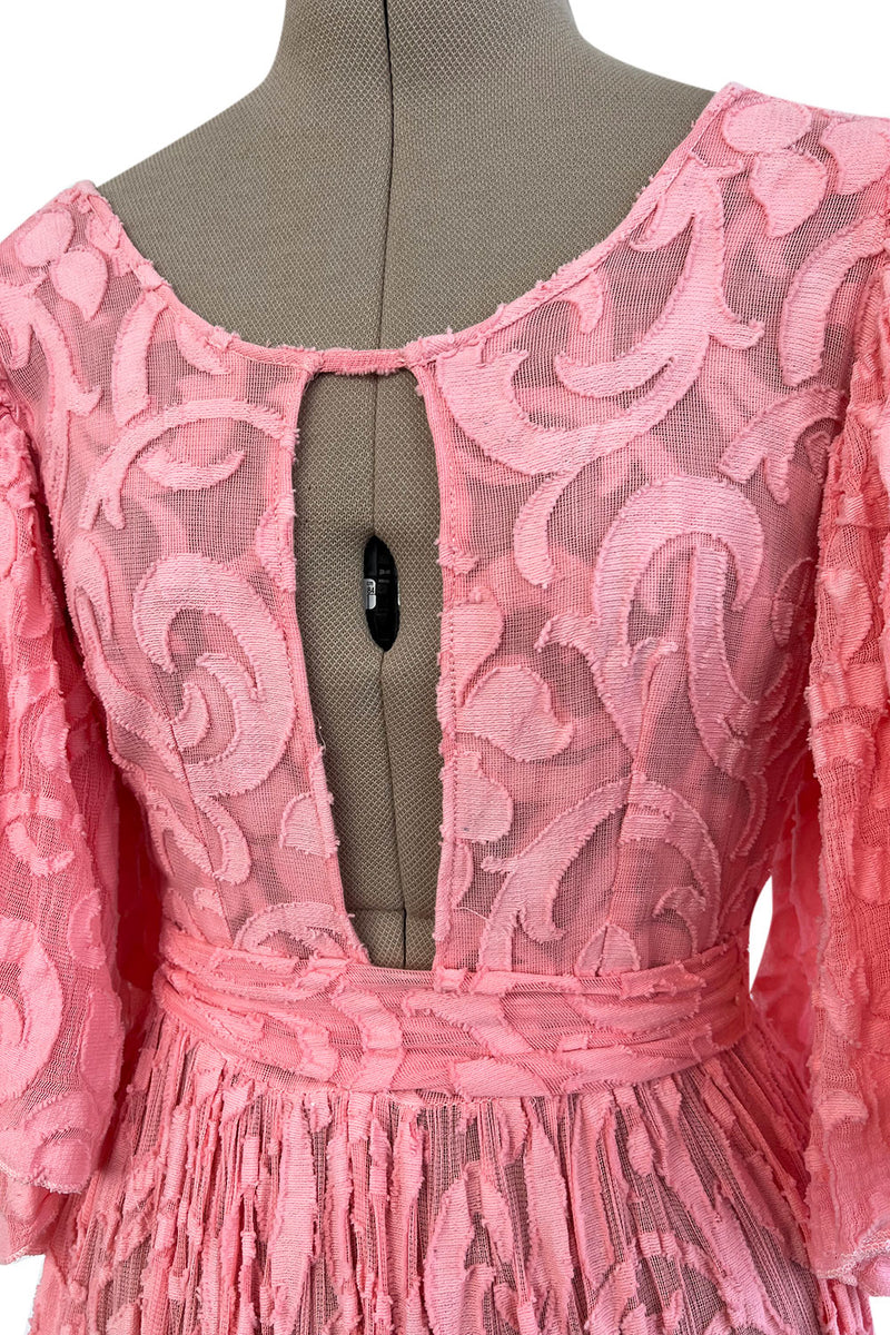 Amazing 1930s Unlabeled Pink Light Woven Cotton Tiered Applique Dress w Amazing Sleeves