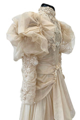 Late 1980s Capriccio Victorian Inspired Ecru Ivory Colour Silk Organza Dress Set