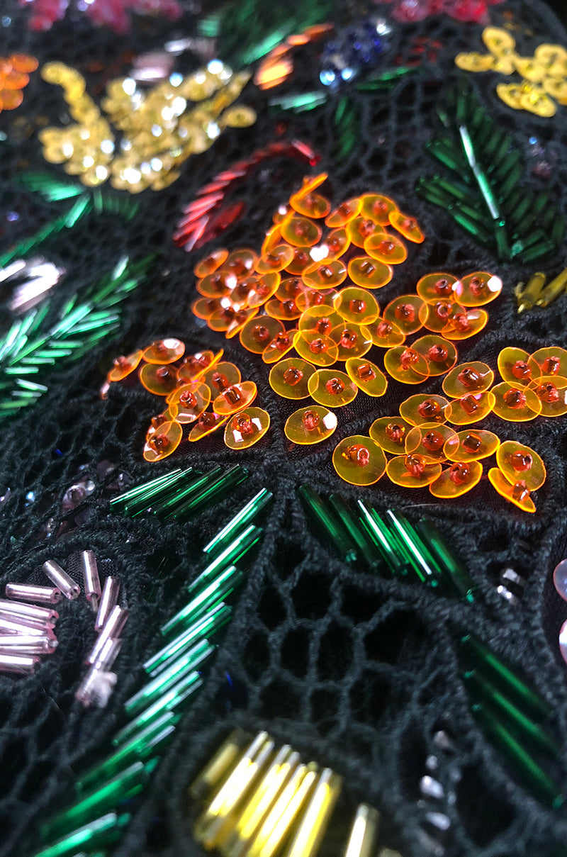 1960s Unlabeled Hand Made & Beaded and Sequin Netted Cord Dress