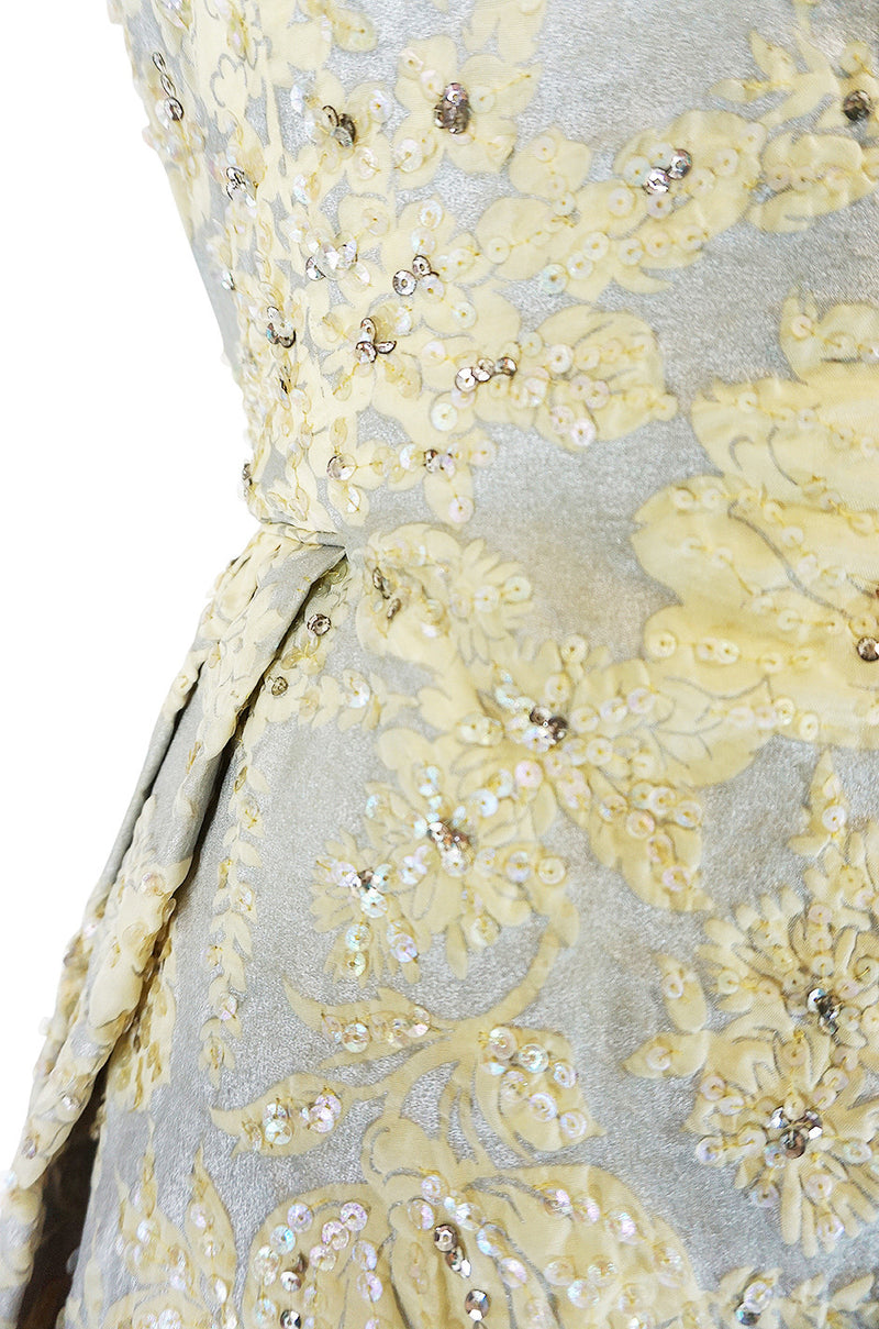 c.1953 Christian Dior Couture Silver & Sequin Fantasy Gown