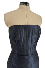 Spring 1999 Oscar de la Renta Strapless Silk Taffeta Dress w Elaborate Back Skirt