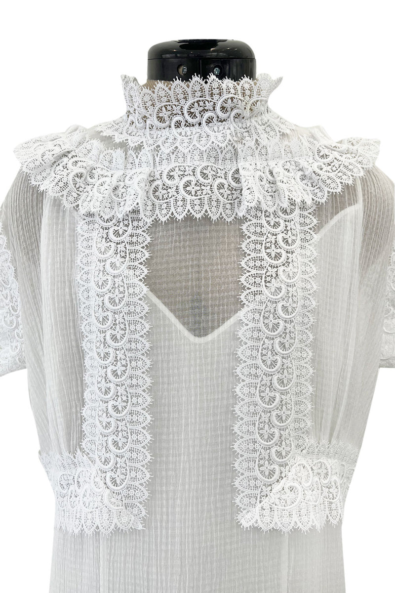 Pristine Mid 2000s Givenchy by Riccardo Tisci White Cotton Gauze & Lace Dress w Matching Underdress