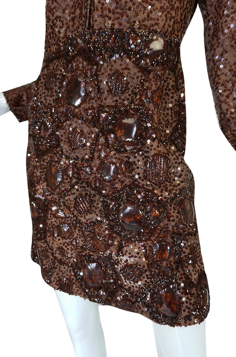 c.1966 Christian Dior Sequin & Tortoise Shell Demi-Couture Dress