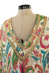Gorgeous 1960s Lucie Ann Beverly Hills Gold Thread Lame Caftan w Sequin Detailing
