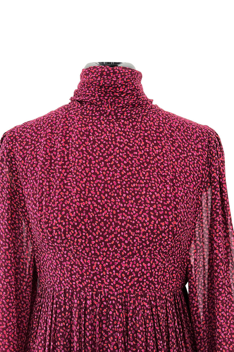Incredible 1969-1972 Christian Dior by Marc Bohan Demi-Couture Numbered Silk Chiffon Burgundy Dress