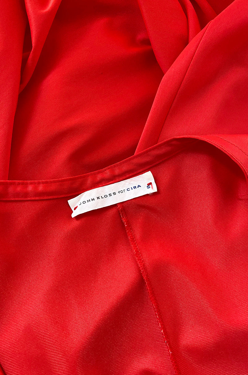 1970s John Kloss Red Nylon Jersey Asymmetrical Lingerie Dress