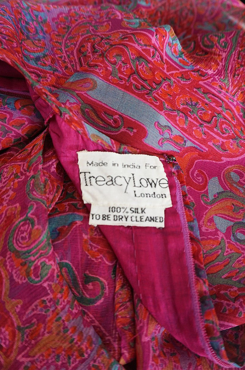 1970s Fine Pink Silk Chiffon Treacy Lowe Caftan Dress