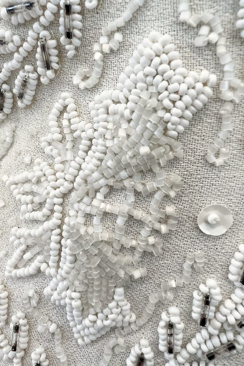 Gorgeous 1930s Off White Moss Crepe Dress w Hand Beaded 'Belt' Detailing