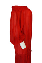 1970s Yves Saint Laurent Red Gauze Multi Length Caftan Dress