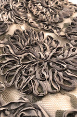 Early 1950s Unlabeled Taupe Ribbon Tape and Net Sheat Dress & Belt