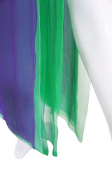 1970s Pauline Trigere Purple & Green Silk Chiffon Set